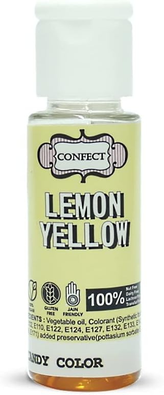 Confect Oil-Based Edible Candy Color – Lemon Yellow | Intense Food Color for Icing, Fondant & Cake Decoration | Vibrant & Bake-Stable Gel Colour | Vegan -25ml