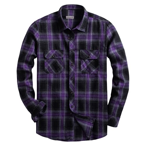 Mens Flannel Plaid Shirts Regual Fit Casual Long Sleeve Button Down Fleece Shirts