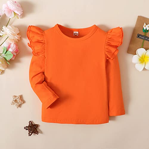 Toddler Baby Girl Solid Color T Shirt Kids Blouse Basic Plain Ruffle Top Cotton Casual Clothes2