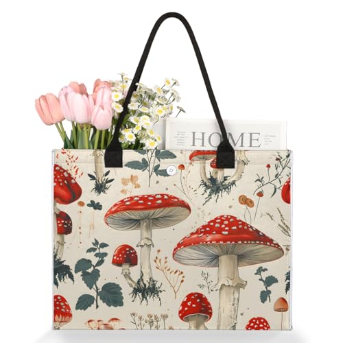 Red Mushroom Patterns Tote Bag for Women Large Beach Bag Reusable Tote Bags for Work Travel Beach Shopping3