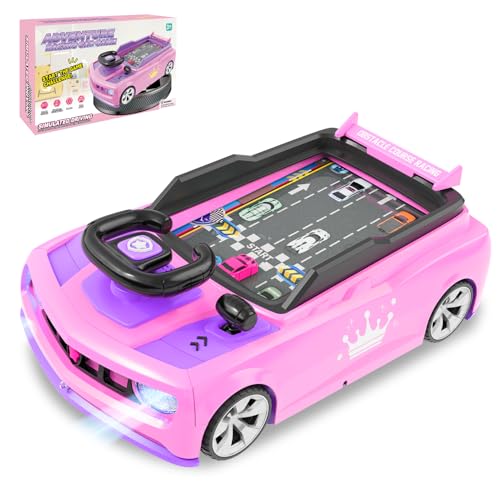 Musical Steering Wheel Racing Car Toy Racing Adventure Car Steering Wheel for Toddler Kids Toddler Simulated Driving Game Cars with Sound and Light Xmas Birthday Gifts for Kids Ages 3+ (Pink)