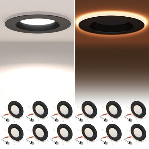 Catálogo para Comprar On-line Iluminación empotrable al mejor precio. 45 POWERASIA Paquete de 12 luces de lata LED negras de 5/6 pulgadas con luz nocturna, iluminación empotrada de 5CCT sustituible, 2700K-6000K regulable, 12W=75W, 1200LM, downlight con...