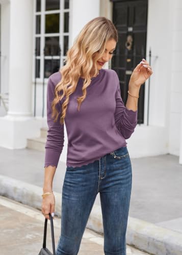 Image of GRACE KARIN Fall Sweaters for Women 2026 Long Sleeve Crewneck Business Casual Tops High Stretchy Knit Fitted Pullover Sweater