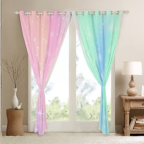 Ombre Curtain Tie Dye Gradient Curtains Girl Batik Window Treatment Rainbow Iridescent Gypsy Curtain Panels Trippy Window Drapes, Pink Purple Blue Print Dorm Decorative Bedroom Kitchen 84"X63" #TOP4