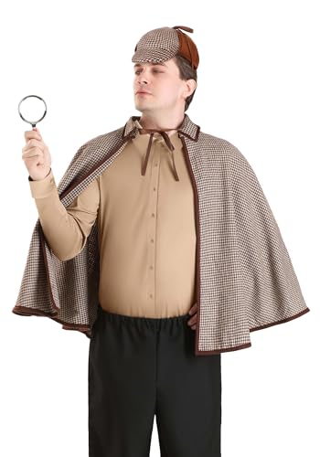 Adults Sherlock Holmes Hat & Poncho Costume Kit Classic Detective Outfit Standard