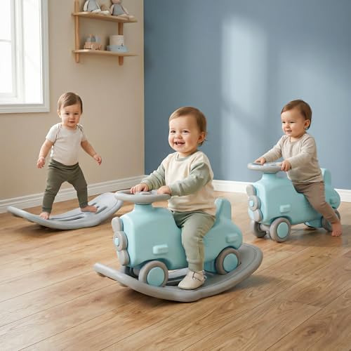 Image of Baybee 3 in 1 Ride on Cars for Kids | Indoor Push Ride on Car with Safety Backrest & Toy Storage | Portable Kid Cars with Music & Horn | Outdoor Rider car for Kids 1 to 3 Years Boys Girl (Blue)