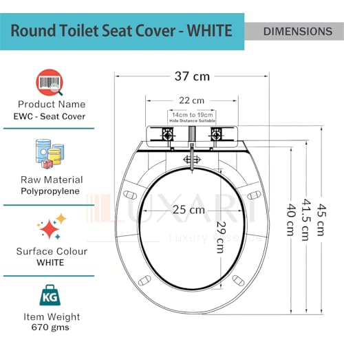 Image of LUXART Toilet Seat Cover 17L x 14.5W CM - Indian Commode Oval Seat Cover With Round Edge | EWC Non-Soft Close Commode Cover With Installation Kit | PP Western Toilet Cover For Bathroom, Commercial Use