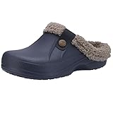 Beslip Classic Fur Lined Clogs Waterproof Winter Fuzzy Slippers for Women Men Indoor and Outdoor Indoor and Outdoor, Grey Women Size 12-13