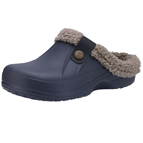 Image of Beslip Classic Fur Lined Clogs Waterproof Winter Fuzzy Slippers for Women Men Indoor and Outdoor Indoor and Outdoor, Grey Women Size 11-11.5