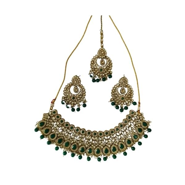 AMOHA GEMS Crystal Necklace Jewellery Set with Earrings Suited for Party Wedding Festive (Round neck kundan Necklace set)