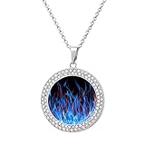 Blue and Red Fire Flame Necklace for Women Adjustable Length Pendant Necklace Stylish Jewelry Gift for Mom Wife Girlfriend One Size