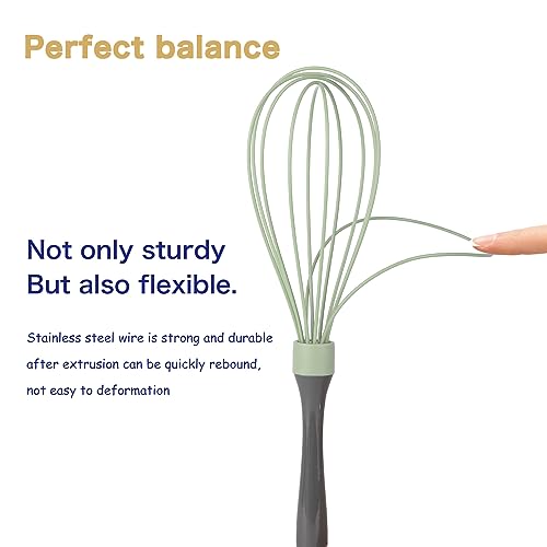 Dishwasher Safe Whisk, Professional Whisks For Cooking Non-Scratch, Stainless Steel & Silicone Wisk, Plastic Rubber Whisk Tool For Nonstick Cookware Pans, Heat Resistant Whisk 12-Inch, Green - Image 5