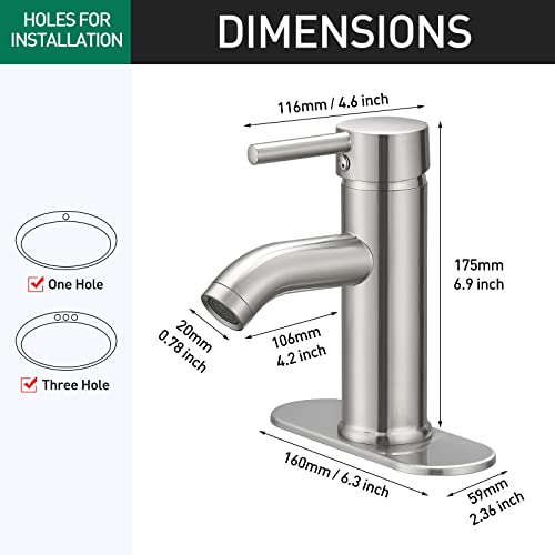 Bathroom Faucet Brushed Nickel One-Handle, Modern One Hole Bathroom Sink Faucet Lavatory Faucet With Deck #TOP6