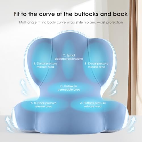 Image of FLORICH Memory Foam Truck Seat Cushion,Car Seat Cushion and Lumbar Support Pillow for Office Chair, Ergonomic Back Support & Sciatica Relief for Long Drives(Blue)