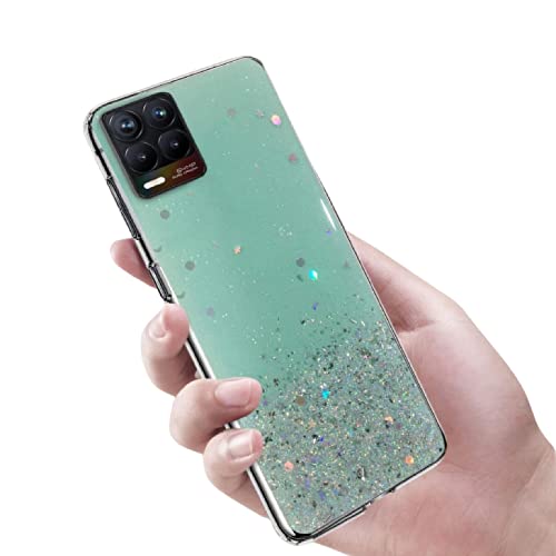 Image of VONZEE Glitter Case Compatible with Realme 8, Non Moving Glitter Stars Cover Soft TPU + Hard PC Bumper Bling Cover for Women Girls Protective Shockproof Phone Case (Green)