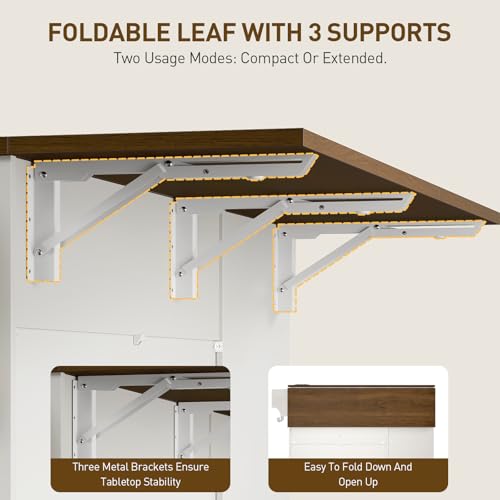 RALGEND Kitchen Island with Power Outlet & Drop Leaf, Kitchen Rolling Island with Rotating Organizer, Kitchen Island Cart with Storage Cabinet, Mobile Island Table for Kitchen, White and Walnut