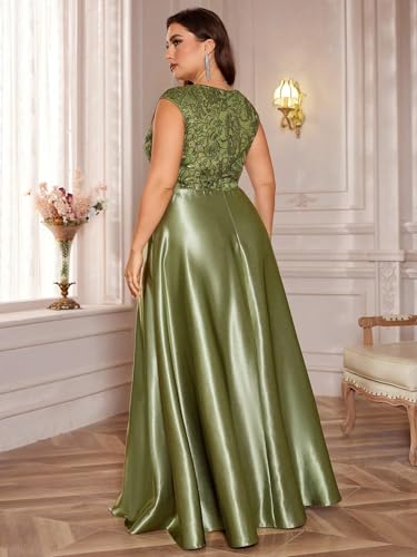 Image of Plus Size Satin Mother of the Bride Formal Gown for Wedding Sleeveless V-Neck Evening Dress