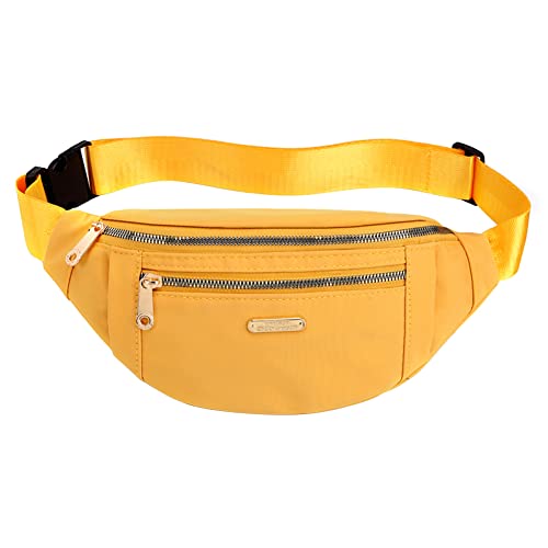 Umhängetasche mit doppeltem Reißverschluss, für Damen und Herren, Nylon, Bauchtasche, Schultertasche, einfarbig, klein für Reisen, Wandern, Sport, gelb Cover
