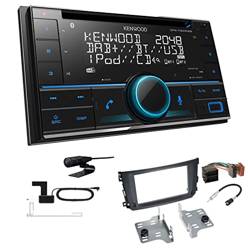Kenwood DPX-7300DAB 2-DIN Autoradio mit Bluetooth Digitalradio DAB+ USB CD passend für Smart ForTwo 2010-2015 schwarz