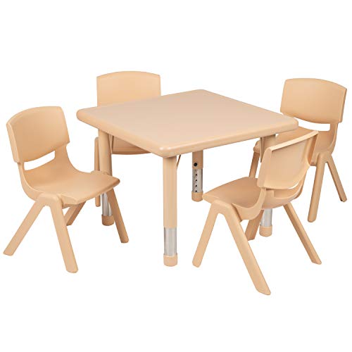 Flash Furniture 24" Square Natural Plastic Height Adjustable Activity Table Set With 4 Chairs #TOP1