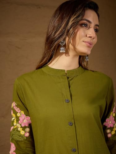 Image of Truvon Fashions Stylish Women's Co-Ord Kurta with Pant Sets - Cotton Floral Kurti Pant Set for Womens