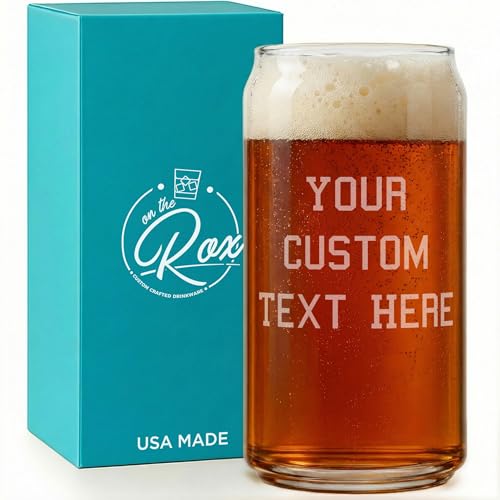 Image of Personalized Beer Glass for Men - 20 oz Custom Beer Glass (3 Line Text) - Engraved Pint Glasses - Custom Glass Cup - Gift Ready Box - Groomsmen, Father's Day, Birthday Gift