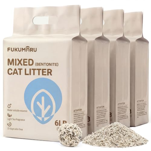 Image of FUKUMARU Tofu Cat Litter - White Tea Scented Natural Lightweight Cat Litter Pellets, 99.9% Dust Free Quick Clumping, Effective Odor Control, Flushable, Low Tracking, 24lb (6lb x 4 Bags)