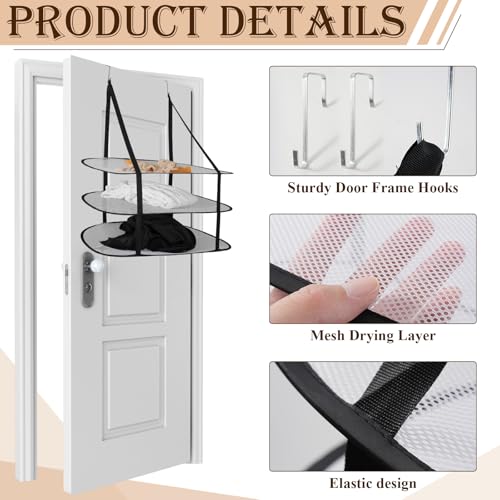 2 Pcs 3 Tier Sweater Drying Rack Flat Mesh Foldable, Over The Door Folding Drying Rack for Sweater, Clothes, and Room Organization, Perfect for Apartments Dorms Bathrooms (Black, 26.5x18x34.5 IN) by linastu - Image 3