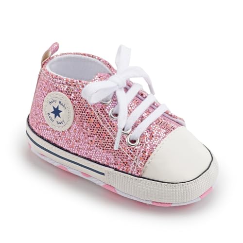 Image of Unisex Baby Girls Boys Canvas High-top Shoes, Newborn Infant Anti-Slip Soft Sole Frist Walking Breathable Sneakers