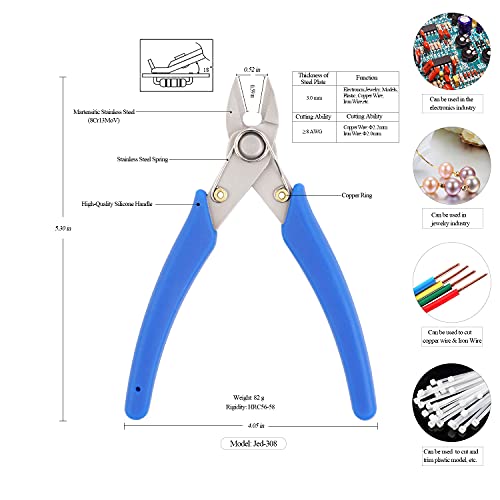 Jedist Wire Cutter, Flush Cutter, Sprue Cutter, Micro Cutter, Stainless Steel Cut Tools With Spring Silicone Handle For Electronics Jewelry Model Craft Soldering Metal Plastic(Jed-308) #TOP1