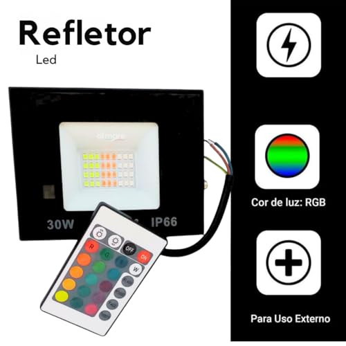 Refletor Led Colorido Rgb 30w IP66 Luminaria Holofote Prova D' Agua Bivolt 110/220V Iluminação Jard