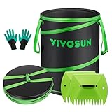 VIVOSUN 30-Gallon Collapsible Trash Can, Reusable Pop-Up Garden Bag with Hard-Shell Bottom, Leaf Scoops and Gloves, Yard Waste Container for Lawn Care and Camping