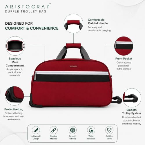 Image of Aristocrat Polyester Lightweight Travel Wheel Duffle Trolley with 3 Years International Warranty-52 Cm