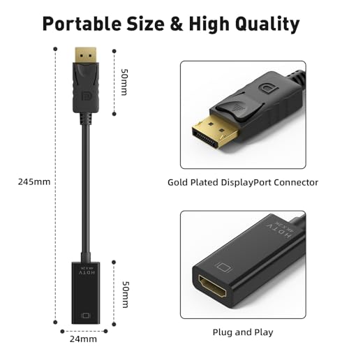 Image of Tobfit 4K Displayport to HDMI Adapter, Uni-Directional Gold-Plated Displayport (DP) Male to HDMI Female Adapter Compatible with HP, Dell, Lenovo & More