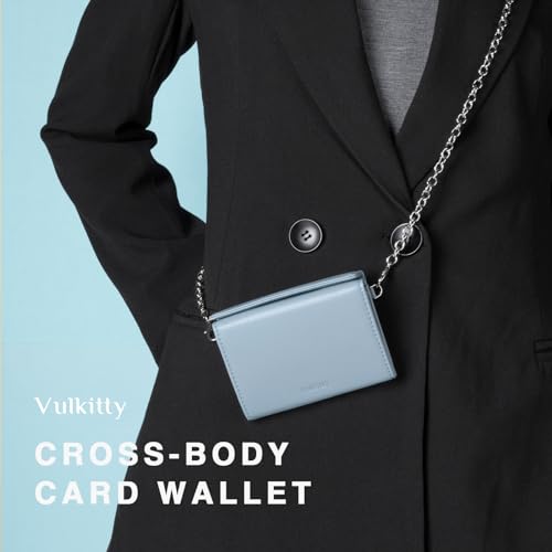 Credit Card Wallet with Chain Strap for Women Minimalist Magnetic Closure Pouch Change Wallet RFID Blocking Slim Coin Purse (Blue)2
