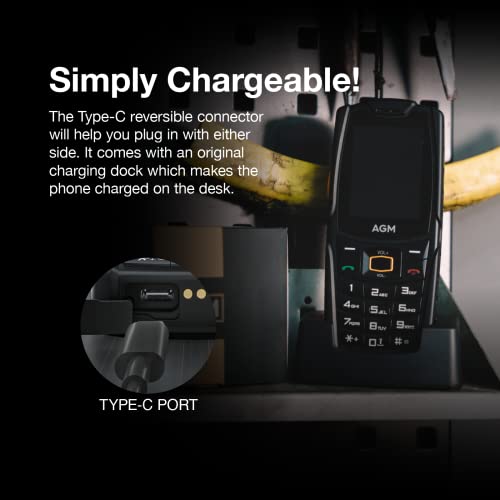 Agm M6 4G Rugged Phone Unlocked With Charging Dock Bar Phone Cell Phone For Seniors, Easy-To-Use Big Font Big Speaker, 2.4" Screen 48Mb+128Mb, 2500Mah Battery, No App No Android, Fm/Led Torch #TOP5