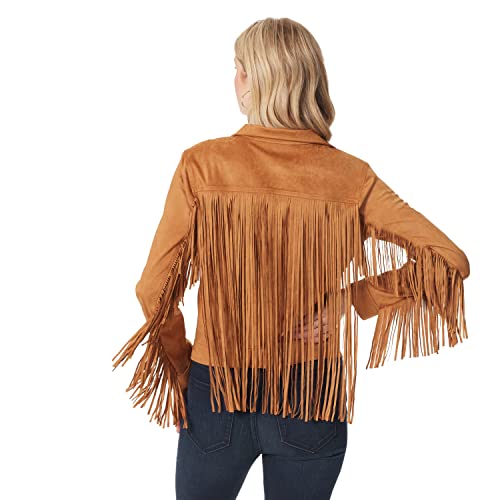 Jessica Simpson Women's Taya Faux Suede Fringe Jacket, Caramel Cafe, Medium #TOP2