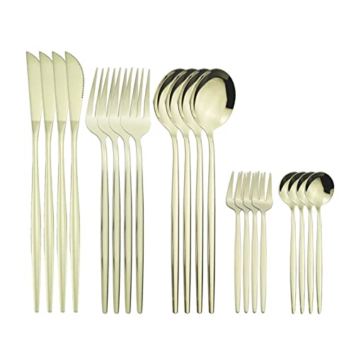 LINFFSTR 20 piezas Juego de cubiertos de acero inoxidable Juego de cubiertos para 8 Juego de utensilios de cocina Incluye Tenedor Cuchillo Cuchara Juego de cubiertos para el hogar Aptas para el lavava Cover