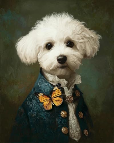 Broderie perlée chien blanc fantastique pour art mural de salon DIY