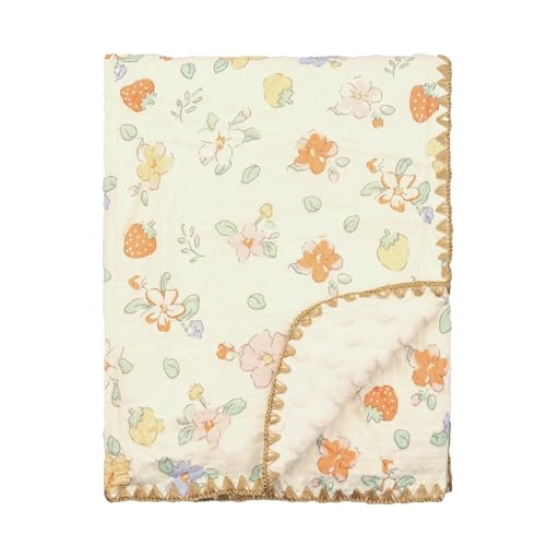 Image of Baby Blanket 40x40 Inches,Muslin Cotton and Minky Dotted Double Layer Soft Receiving Blanket for Newborn Toddler,Strawberry Flower