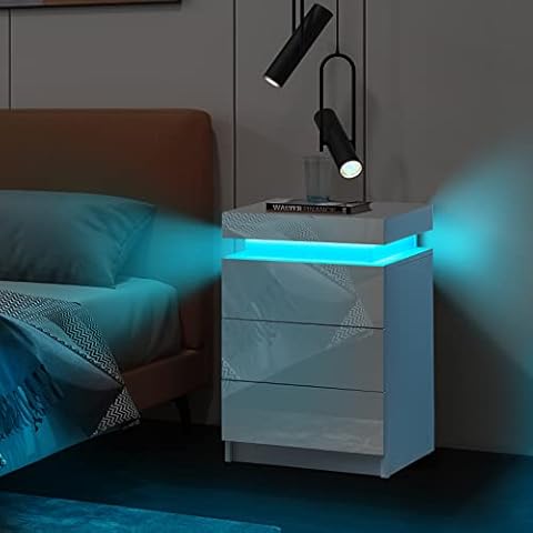 TUKAILAi LED Light Bedside Table with Drawers Cover