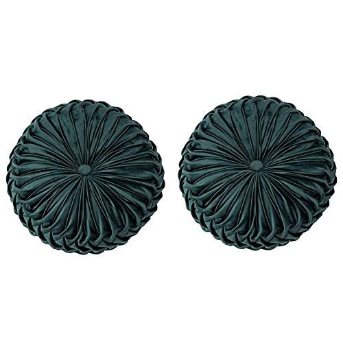 WUHUAROU 2Stück Rundes Samt-Kürbis-Sitzkissen 38cm Samt Plissen Werfen Kissen Plissee-Bodenkissen, Kürbis-Stuhlkissen für Zuhause Sofa Stuhl Couch Bett Auto-Dekoration (Grün) Cover