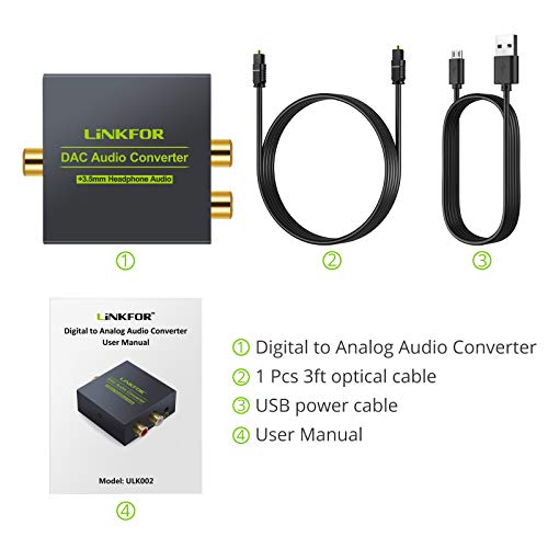 LiNKFOR Digital to Analog Audio Converter DAC Converter Digital Optical SPDIF Toslink Coaxial to Analog RCA L/R 3.5mm Jack Stereo Audio Adapter Converter with Optical Cable for HDTV PS3 PS4 TV Box - Thumbnail 2
