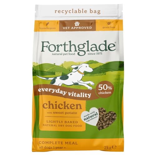 Forthglade Dry Dog Food Lightly Baked (2kg) Hypoallergenic and Grain Free Dog Food Adult 1 Year + Chicken With Sweet Potato Complete and Balanced Meal 50% Single Source Protein