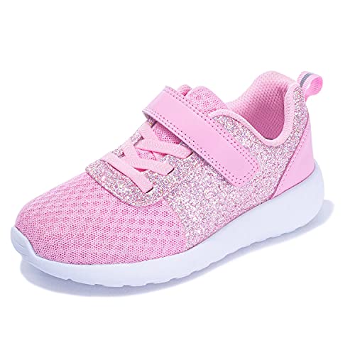 Mädchen Schuhe Kinder Turnschuhe Glitzer Sportschuhe Laufschuhe Hallenschuhe Sneakers Klettverschluss Tennisschuhe Festliche für Jugendliche,29 EU,Pink Cover