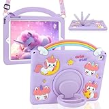 HianDier for iPad 5th/6th Generation Case, for iPad Air 1st/2nd Gen, for iPad Pro 9.7 Inch Case Kids Girls Cute Unicorn with Rainbow Handle Detachable Lanyard Shockproof Protective Cover-Purple