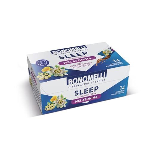 Bonomelli - Integratore Botanico Sleep, 14 bustine, pronto da bere. Con Melatonina, Passiflora, Tiglio ed Escolzia. Per rilassarsi e addormentarsi più in fretta (140ml)