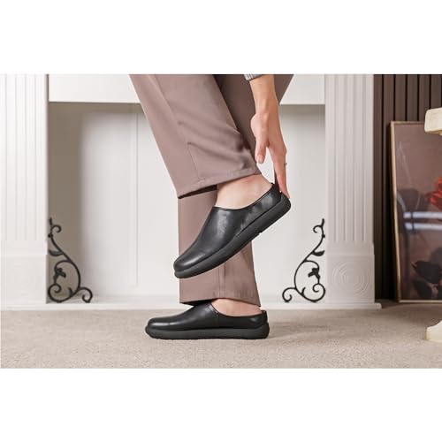 LCQL Men Breathable Slides Slipper Leather Mules and Clog Summer Outdoor Indoor Flat Loafers Size 7-123