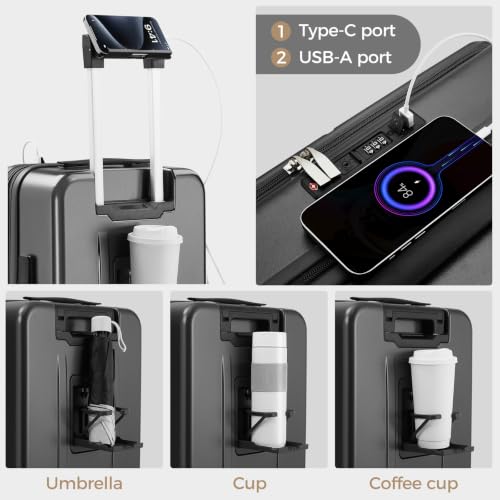 Image of Carry on Luggage Top opening Suitcases, Expandable with Cup Holder and USB Charging Port,Lightweight with Front Pocket Rolling Suitcases with Spinner Wheels(Gray)