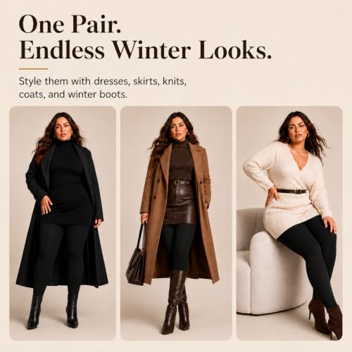 Image of DancMolly Plus Size Fleece Lined Tights Winter Warm Womens Tights, High Waisted Opaque Pantyhose
